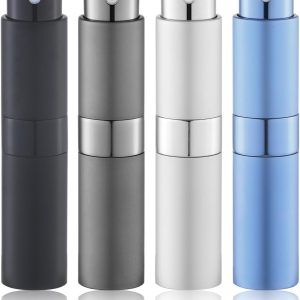 Travel Perfume Atomizer Refillable Bottle: Spray Cologne for Travel size - Small Empty Sprayer Fragrance - 8ml (Black, Blue, Silver, Grey)