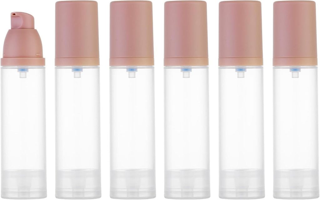 Lulupack Travel Pump Bottle for Lotion - Airless Pump Container 1.7oz Empty for Cosmetic Oil - Small Dispenser Refillable for Travel Shampoo - Mini Jar for Toiletry Foundation Makeup 30ml 6pcs Pink